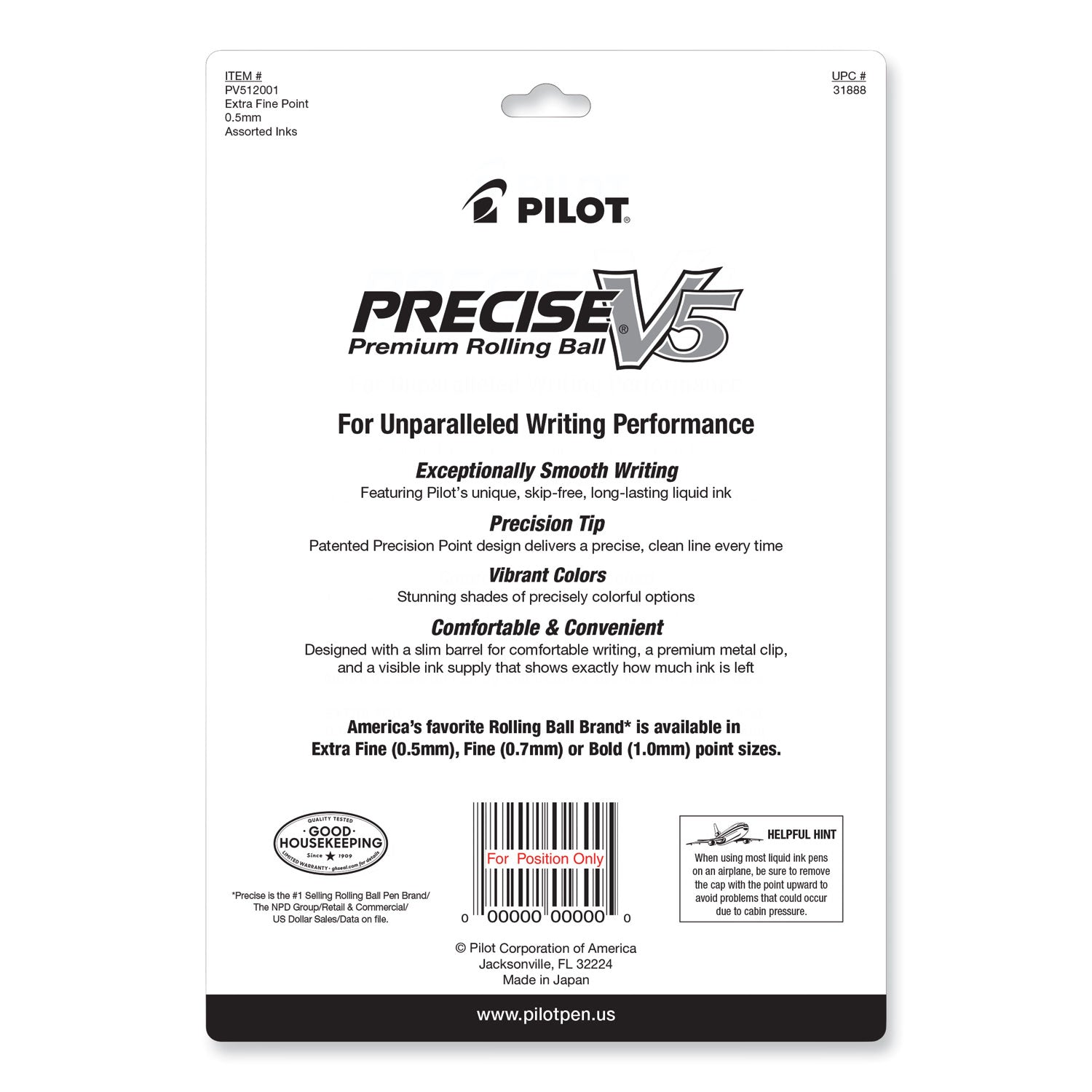 Precise V5 Roller Ball Pen, Stick, Fine 0.5 mm, Assorted Ink and Barrel Colors, Dozen