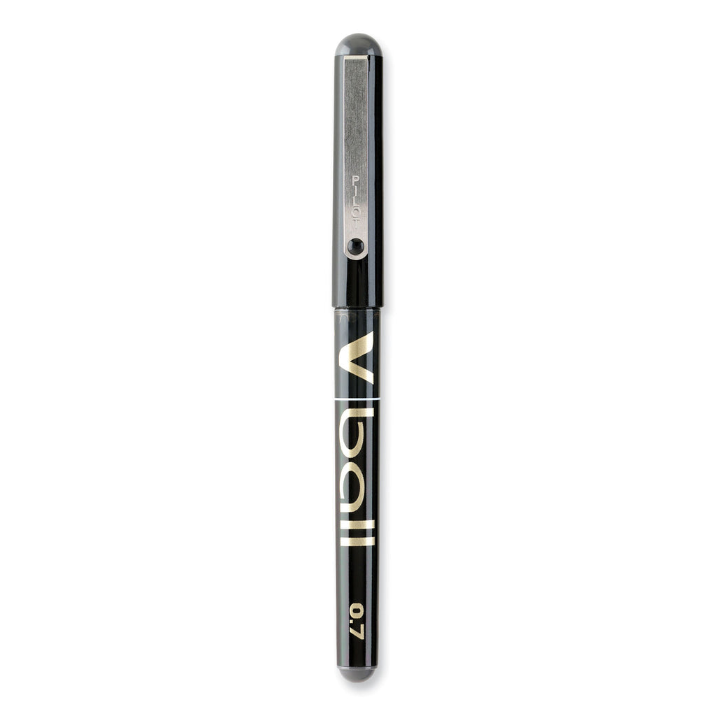 VBall Liquid Ink Roller Ball Pen, Stick, Fine 0.7 mm, Black Ink, Black/Clear Barrel, Dozen