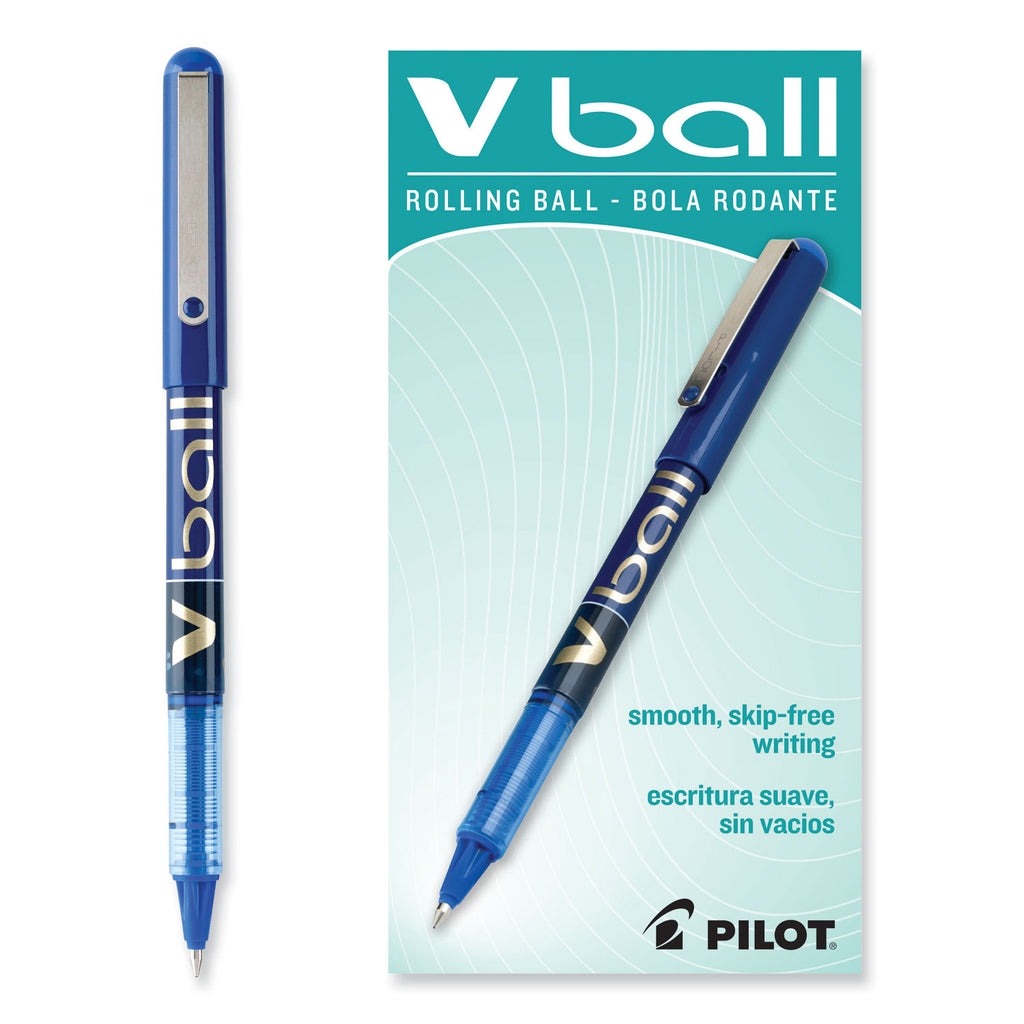 VBall Liquid Ink Roller Ball Pen, Stick, Fine 0.7 mm, Blue Ink, Blue/Clear Barrel, Dozen