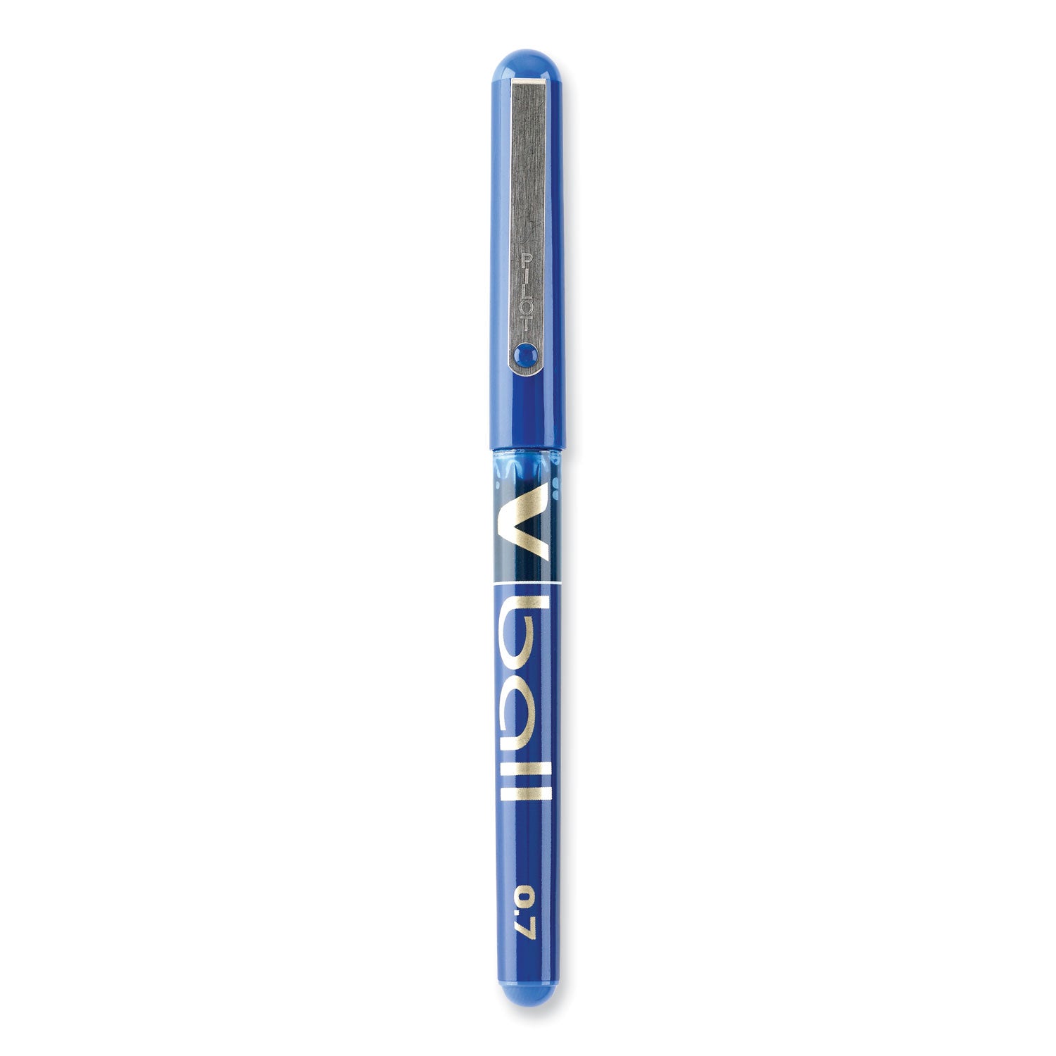 VBall Liquid Ink Roller Ball Pen, Stick, Fine 0.7 mm, Blue Ink, Blue/Clear Barrel, Dozen