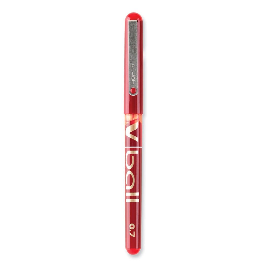 VBall Liquid Ink Roller Ball Pen, Stick, Extra-Fine 0.5 mm, Red Ink, Red/Clear Barrel, Dozen