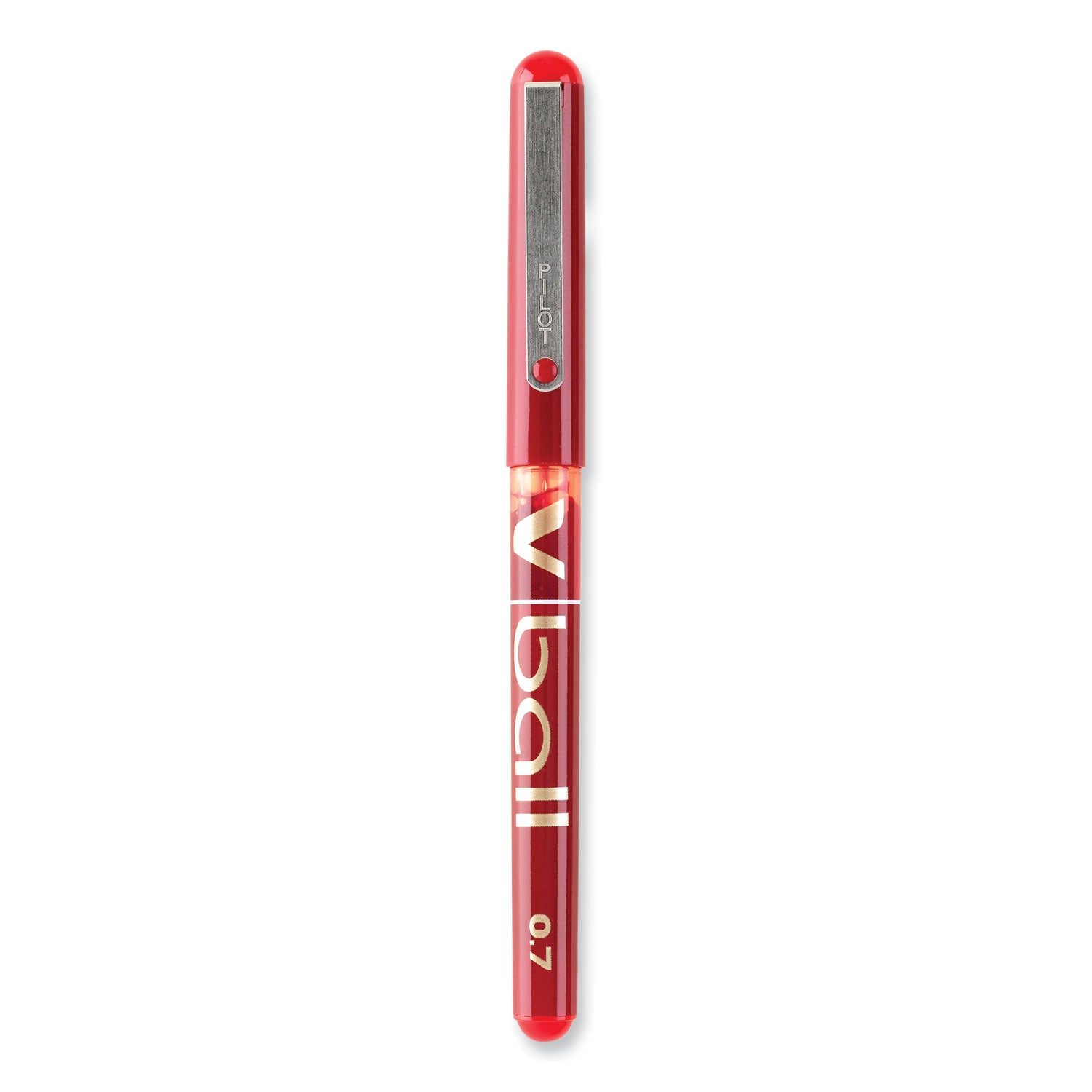 VBall Liquid Ink Roller Ball Pen, Stick, Extra-Fine 0.5 mm, Red Ink, Red/Clear Barrel, Dozen