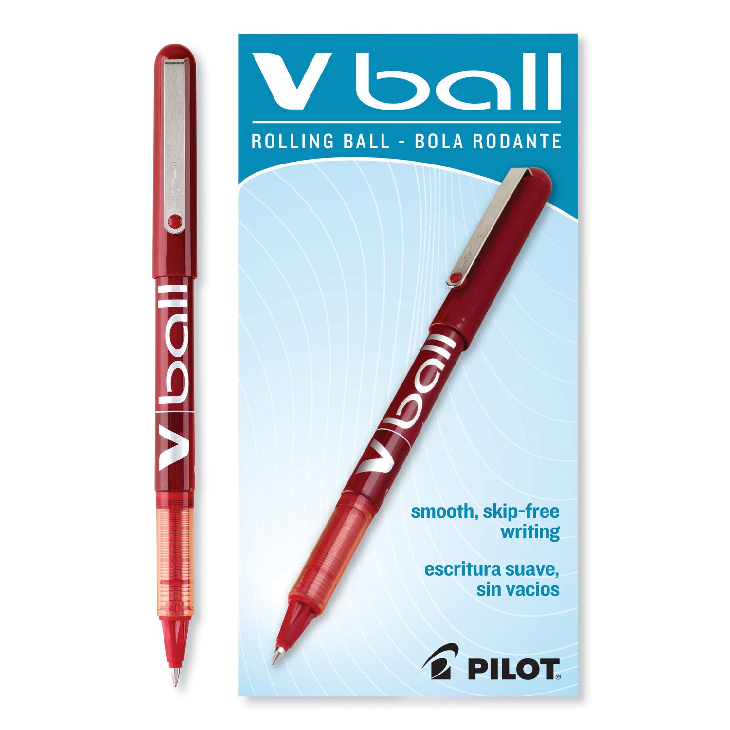 VBall Liquid Ink Roller Ball Pen, Stick, Extra-Fine 0.5 mm, Red Ink, Red/Clear Barrel, Dozen