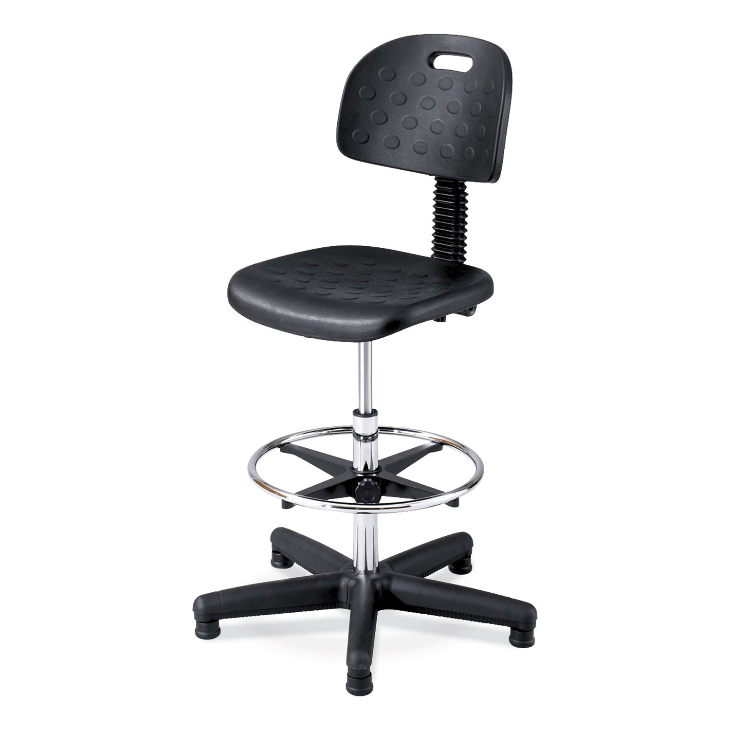 Soft Tough Deluxe Workbench Chair, Supports 250 lb, 22" to 32" High Black Seat, Black/Silver Base, Ships in 1-3 Business Days