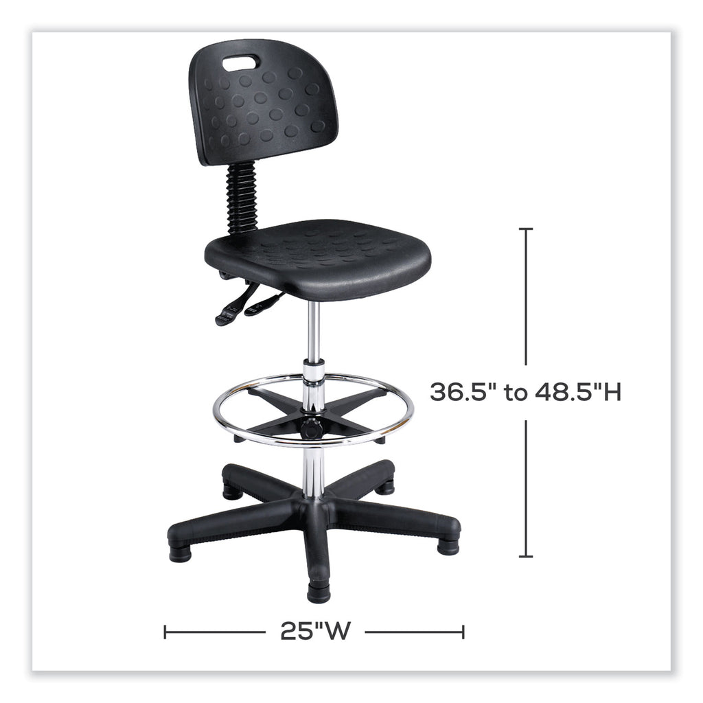 Soft Tough Deluxe Workbench Chair, Supports 250 lb, 22" to 32" High Black Seat, Black/Silver Base, Ships in 1-3 Business Days