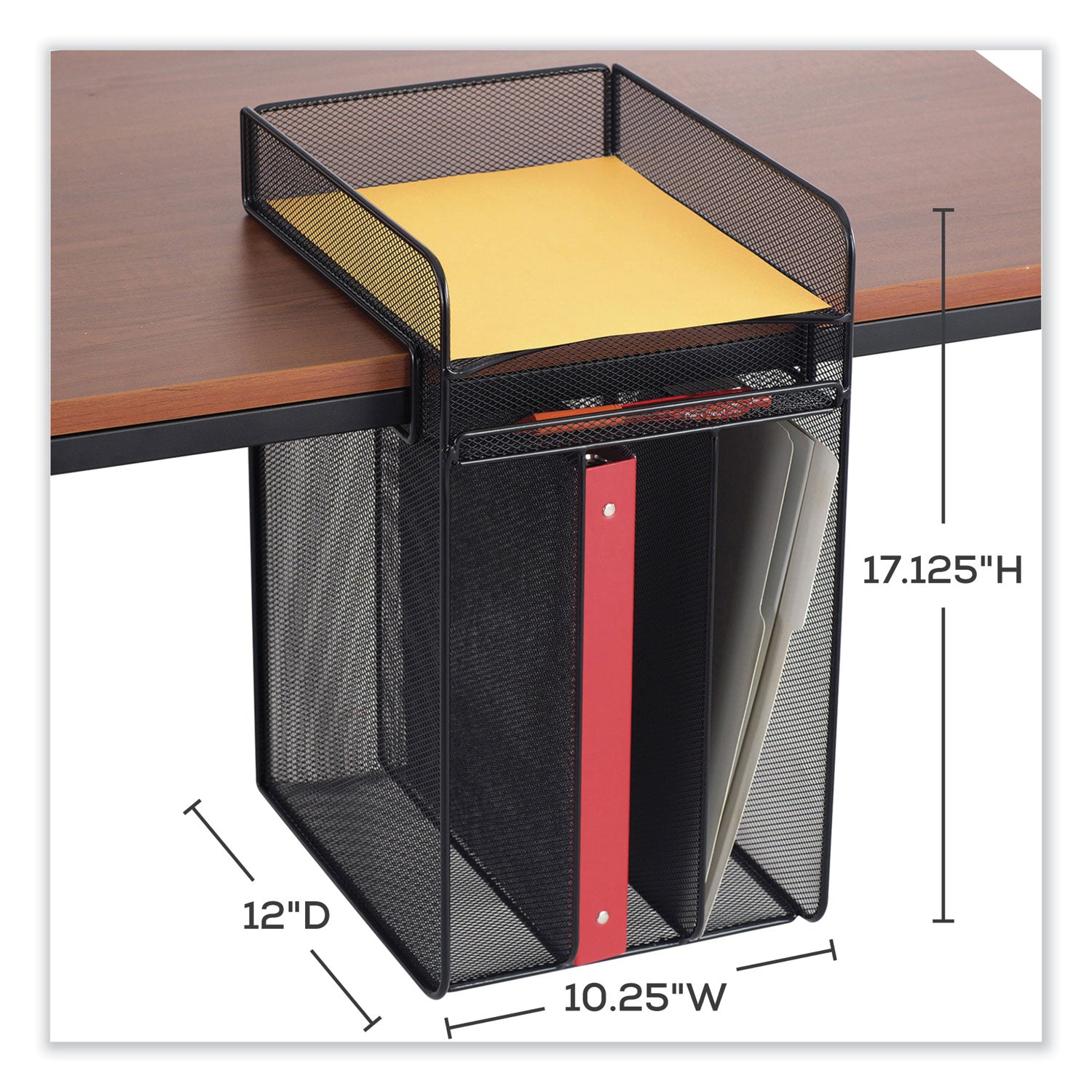 Onyx Vertical Hanging Storage, 4 Sections, Letter Size Files, 10.25" x 12" x 17.1", Black, Ships in 1-3 Business Days