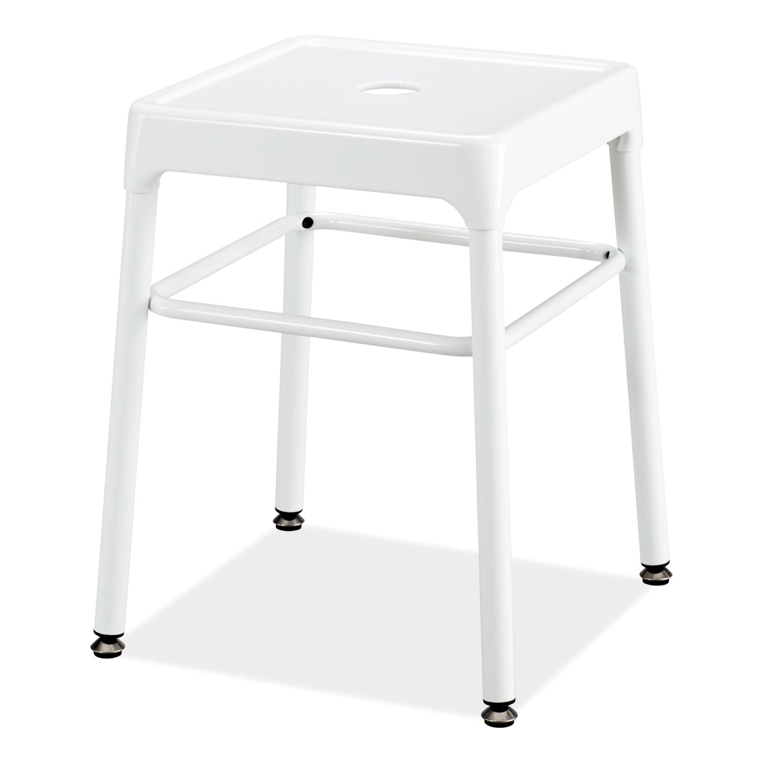 Steel GuestBistro Stool, Backless, Supports Up to 250 lb, 18" Seat Height, White Seat, White Base, Ships in 1-3 Business Days