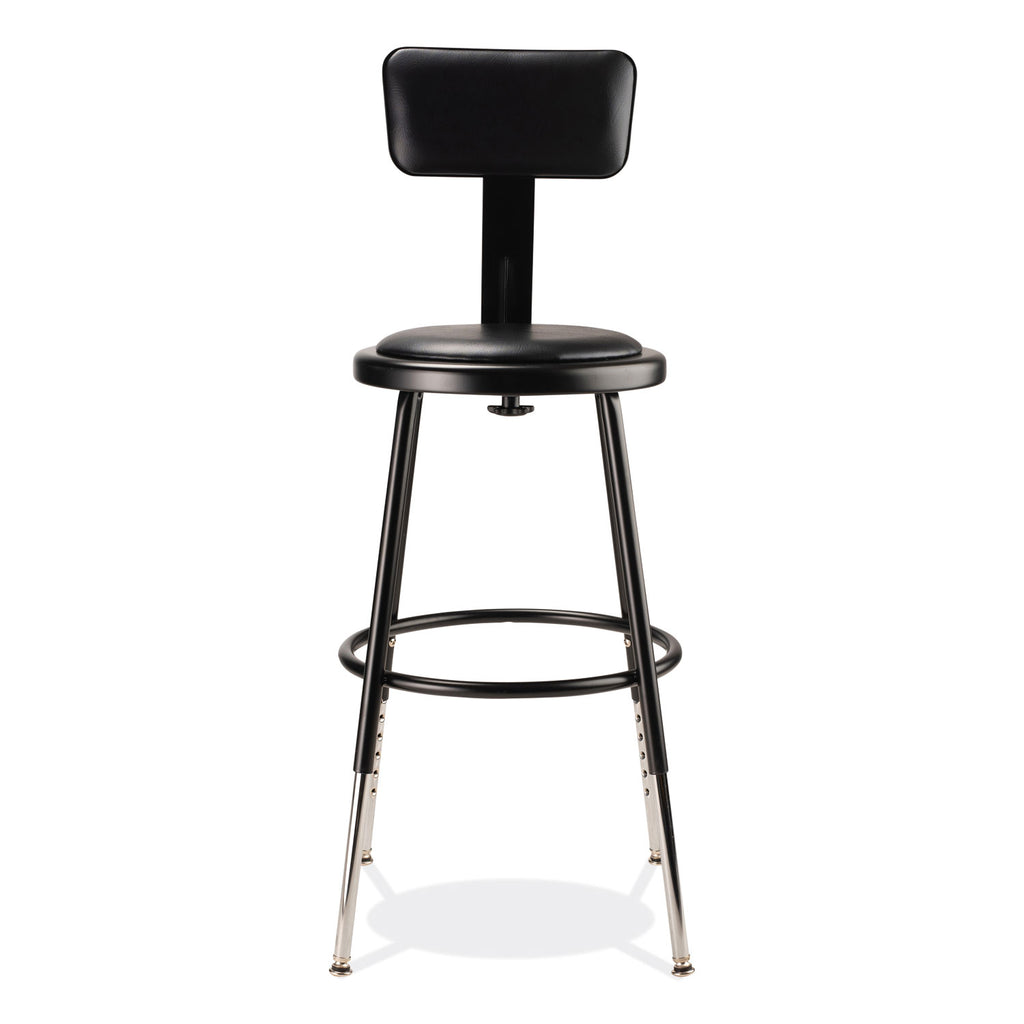 6400 Series Height Adj Heavy Duty Vinyl Steel Stool w/Backrest, Supports 300 lb, 19"-27" Seat Ht, Black,Ships in 1-3 Bus Days