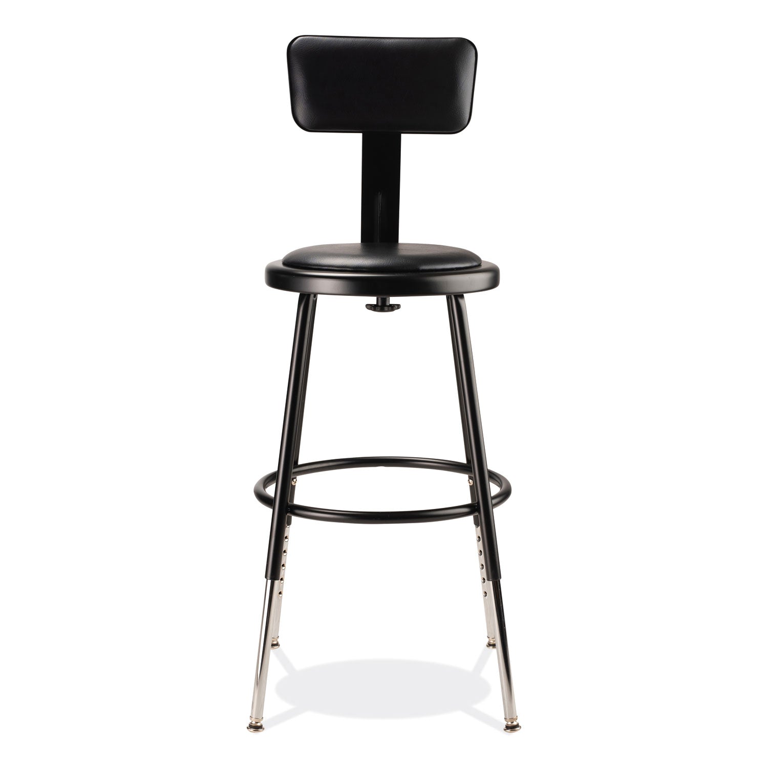 6400 Series Height Adj Heavy Duty Vinyl Steel Stool w/Backrest, Supports 300 lb, 19"-27" Seat Ht, Black,Ships in 1-3 Bus Days
