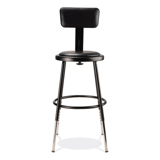 6400 Series Height Adj Heavy Duty Vinyl Steel Stool w/Backrest, Supports 300 lb, 19"-27" Seat Ht, Black,Ships in 1-3 Bus Days