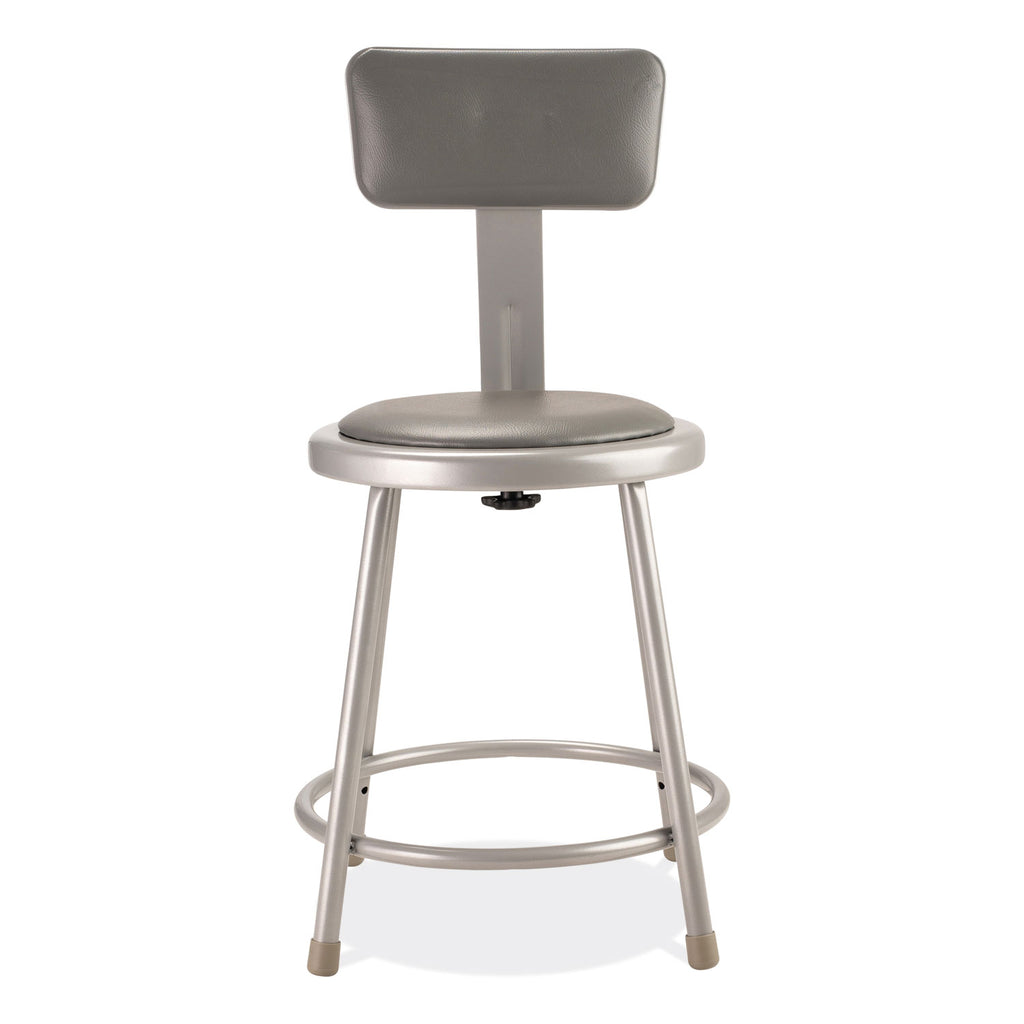 6400 Series Heavy Duty Vinyl Padded Stool w/Backrest, Supports 300 lb, 18" Seat Ht, Gray Seat/Back/Base,Ships in 1-3 Bus Days