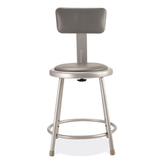 6400 Series Heavy Duty Vinyl Padded Stool w/Backrest, Supports 300 lb, 18" Seat Ht, Gray Seat/Back/Base,Ships in 1-3 Bus Days