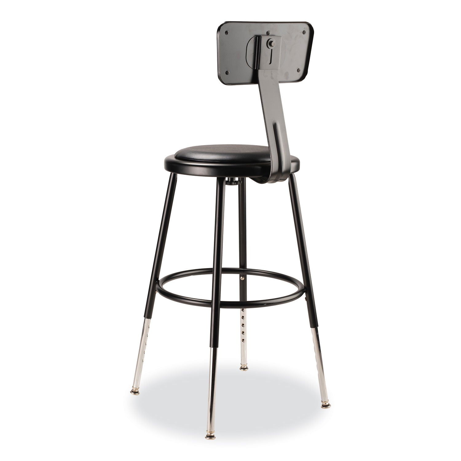6400 Series Height Adj Heavy Duty Vinyl Steel Stool w/Backrest, Supports 300 lb, 19"-27" Seat Ht, Black,Ships in 1-3 Bus Days