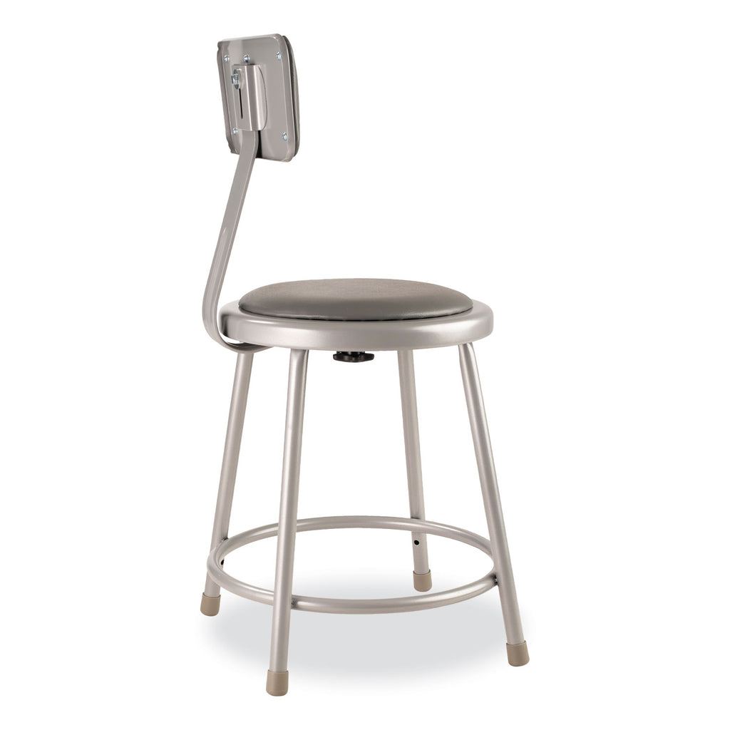 6400 Series Heavy Duty Vinyl Padded Stool w/Backrest, Supports 300 lb, 18" Seat Ht, Gray Seat/Back/Base,Ships in 1-3 Bus Days