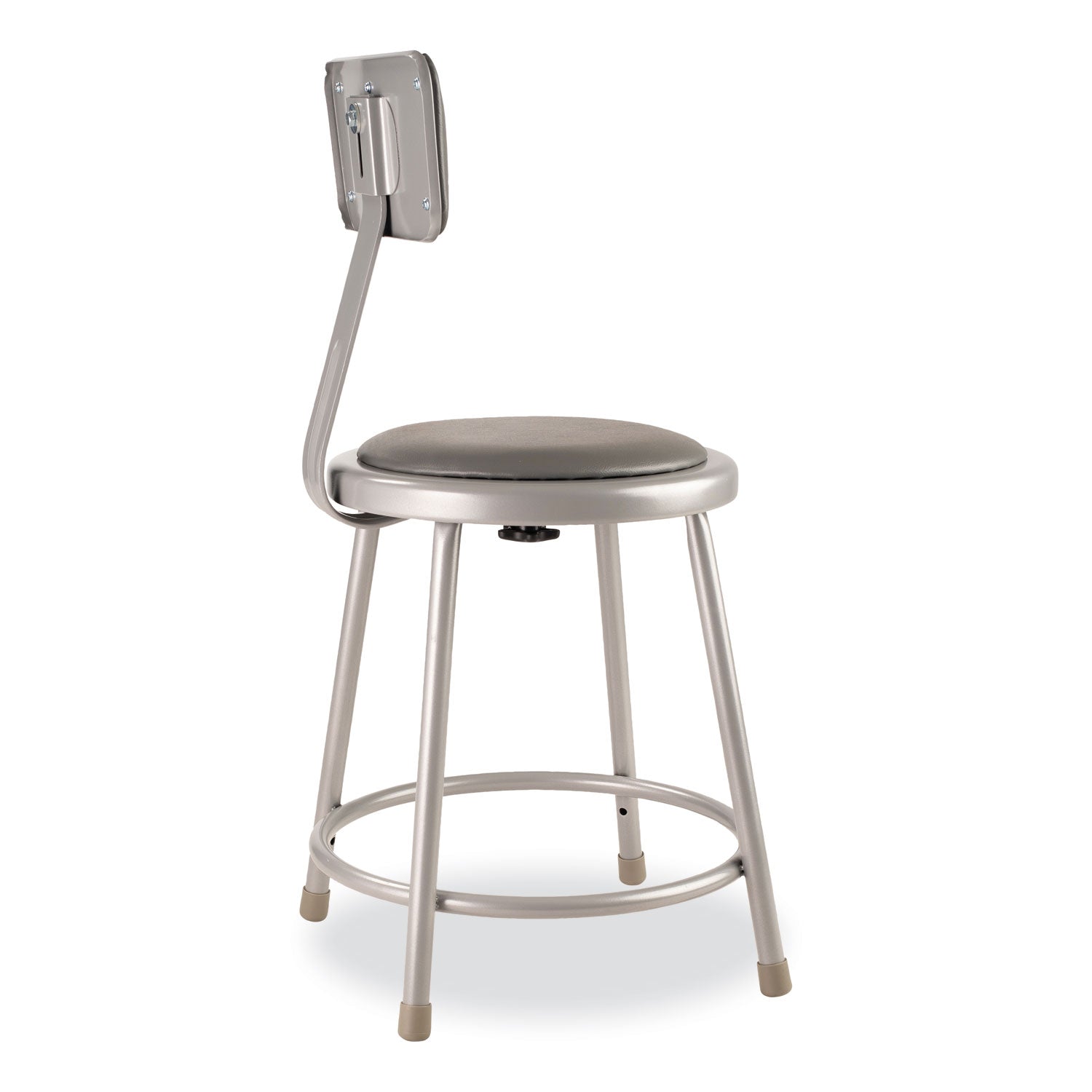 6400 Series Heavy Duty Vinyl Padded Stool w/Backrest, Supports 300 lb, 18" Seat Ht, Gray Seat/Back/Base,Ships in 1-3 Bus Days