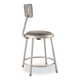 6400 Series Heavy Duty Vinyl Padded Stool w/Backrest, Supports 300 lb, 18" Seat Ht, Gray Seat/Back/Base,Ships in 1-3 Bus Days
