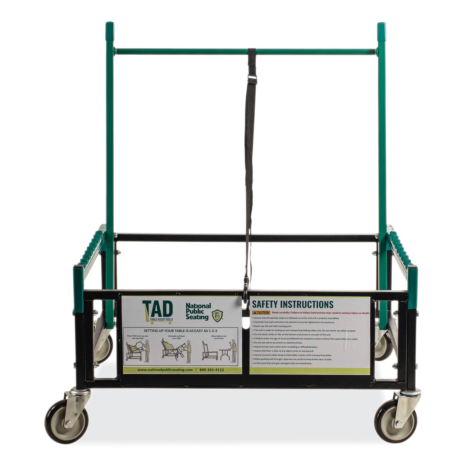 Table Assist Dolly, 1,000 lb Capacity, 38 x 30 x 44.5, Black/Green, Ships in 1-3 Business Days