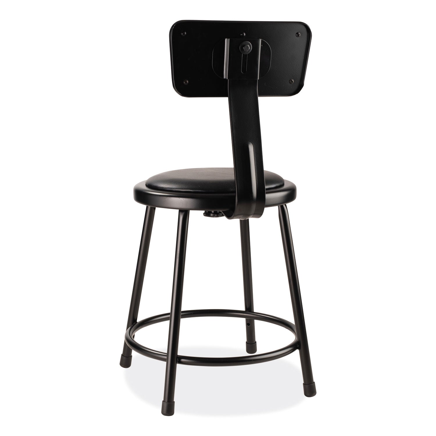 6400 Series Heavy Duty Vinyl Padded Stool w/Backrest, Supports 300lb, 18" Seat Ht, Black Seat/Back/Base,Ships in 1-3 Bus Days