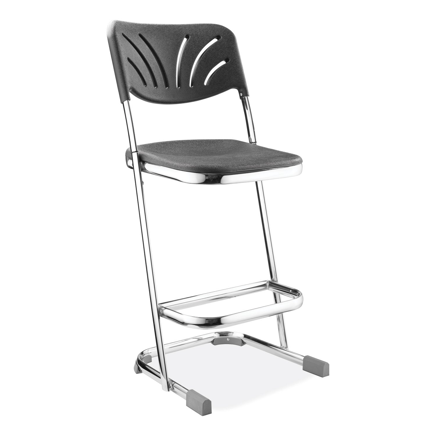 6600 Series Elephant Z-Stool With Backrest, Supports 500 lb, 24" Seat Ht, Black Seat/Back, Chrome Frame,Ships in 1-3 Bus Days