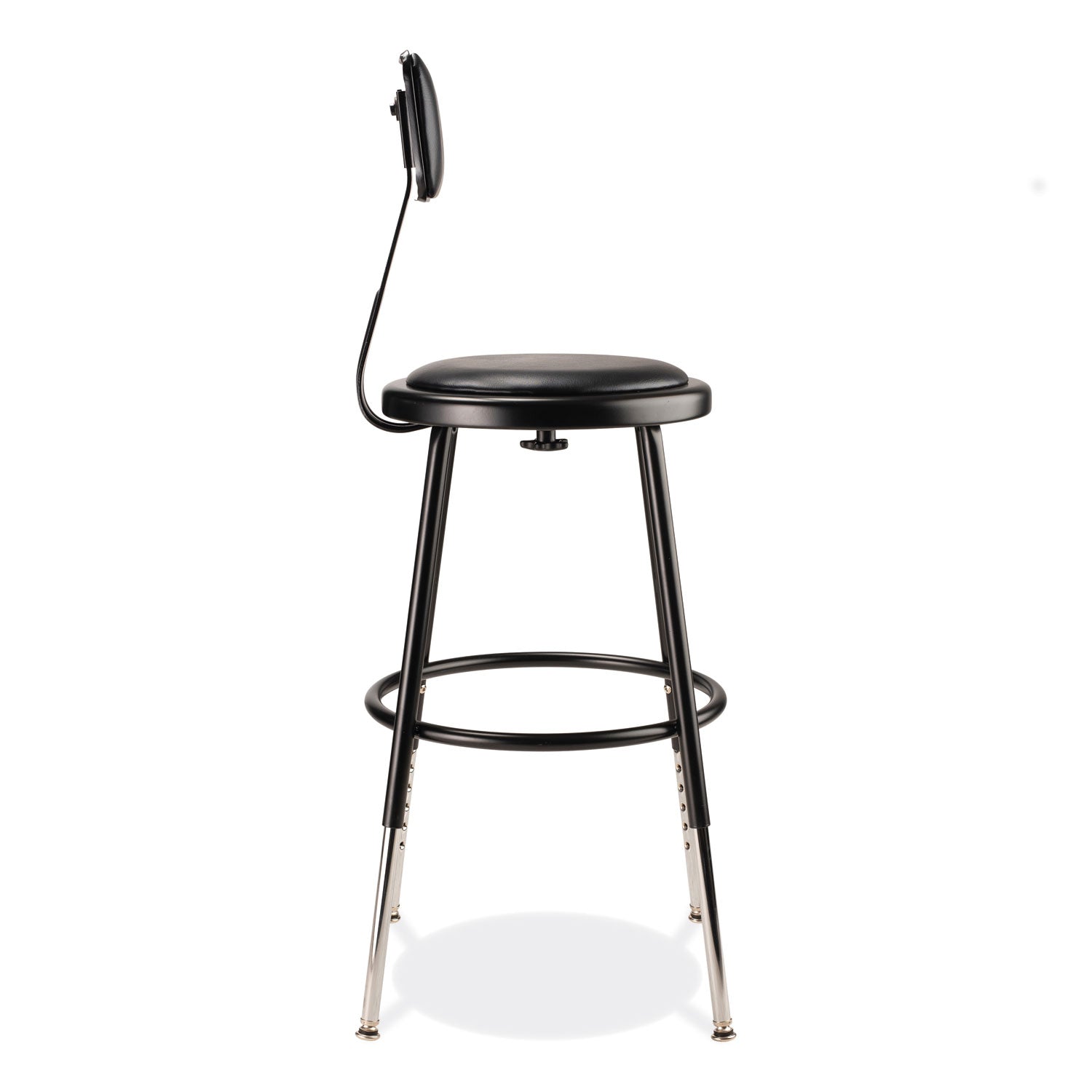 6400 Series Height Adj Heavy Duty Vinyl Steel Stool w/Backrest, Supports 300 lb, 19"-27" Seat Ht, Black,Ships in 1-3 Bus Days