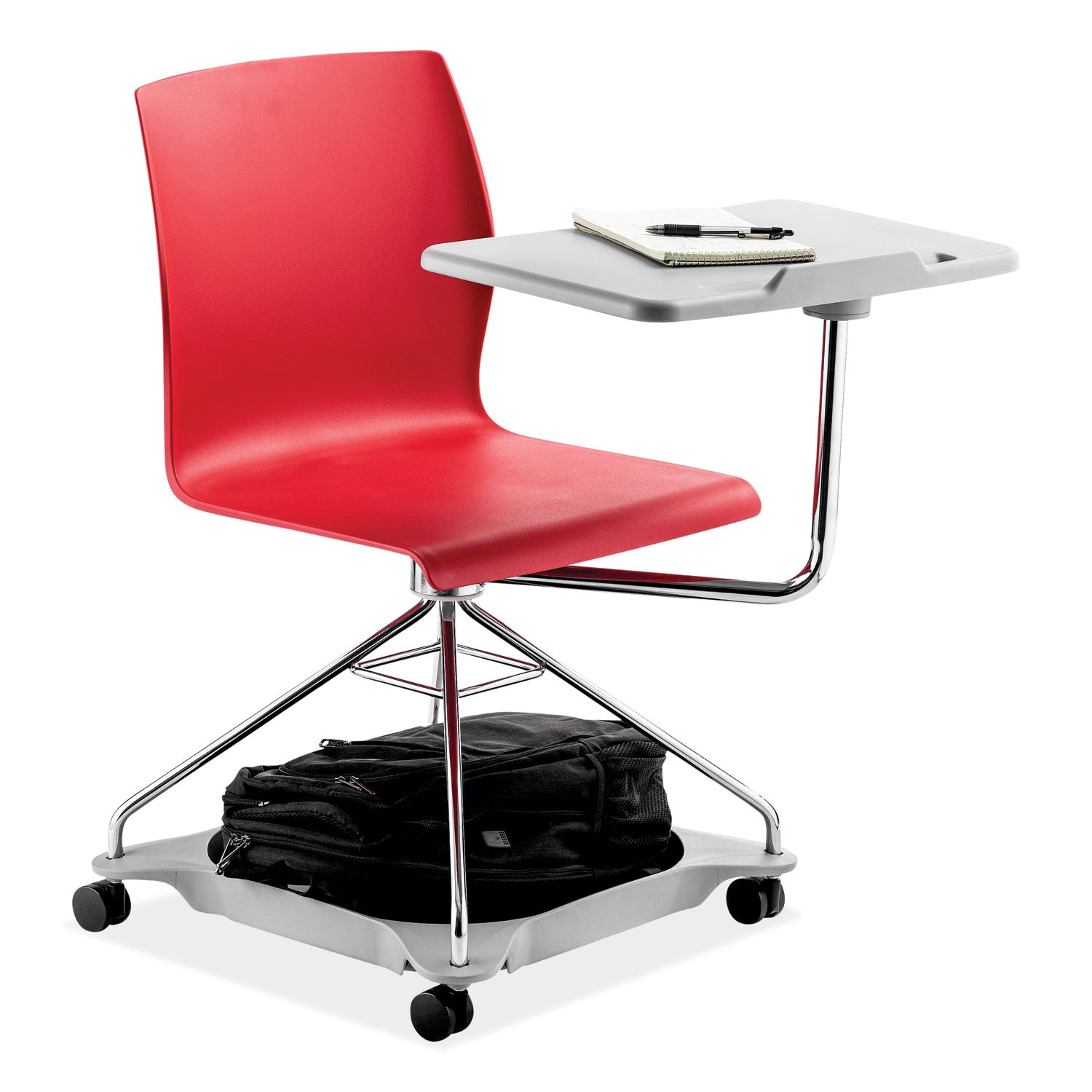CoGo Mobile Tablet Chair, Supports Up to 440 lb, 18.75" Seat Height, Red Seat/Back, Chrome Frame, Ships in 1-3 Business Days