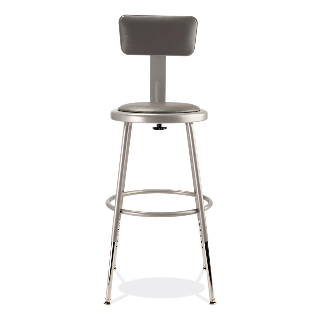 6400 Series Height Adjustable Heavy Duty Padded Stool w/Backrest, Supports 300lb, 19"-27" Seat Ht, Gray,Ships in 1-3 Bus Days
