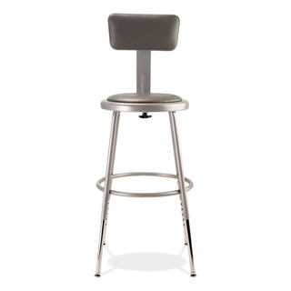 6400 Series Height Adjustable Heavy Duty Padded Stool w/Backrest, Supports 300lb, 19"-27" Seat Ht, Gray,Ships in 1-3 Bus Days