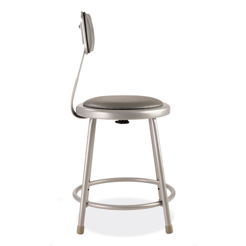 6400 Series Heavy Duty Vinyl Padded Stool w/Backrest, Supports 300 lb, 18" Seat Ht, Gray Seat/Back/Base,Ships in 1-3 Bus Days
