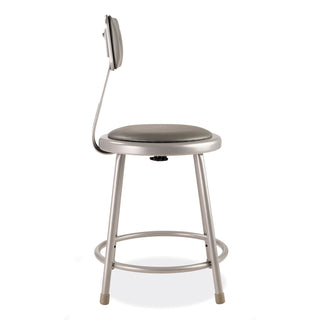 6400 Series Heavy Duty Vinyl Padded Stool w/Backrest, Supports 300 lb, 18" Seat Ht, Gray Seat/Back/Base,Ships in 1-3 Bus Days