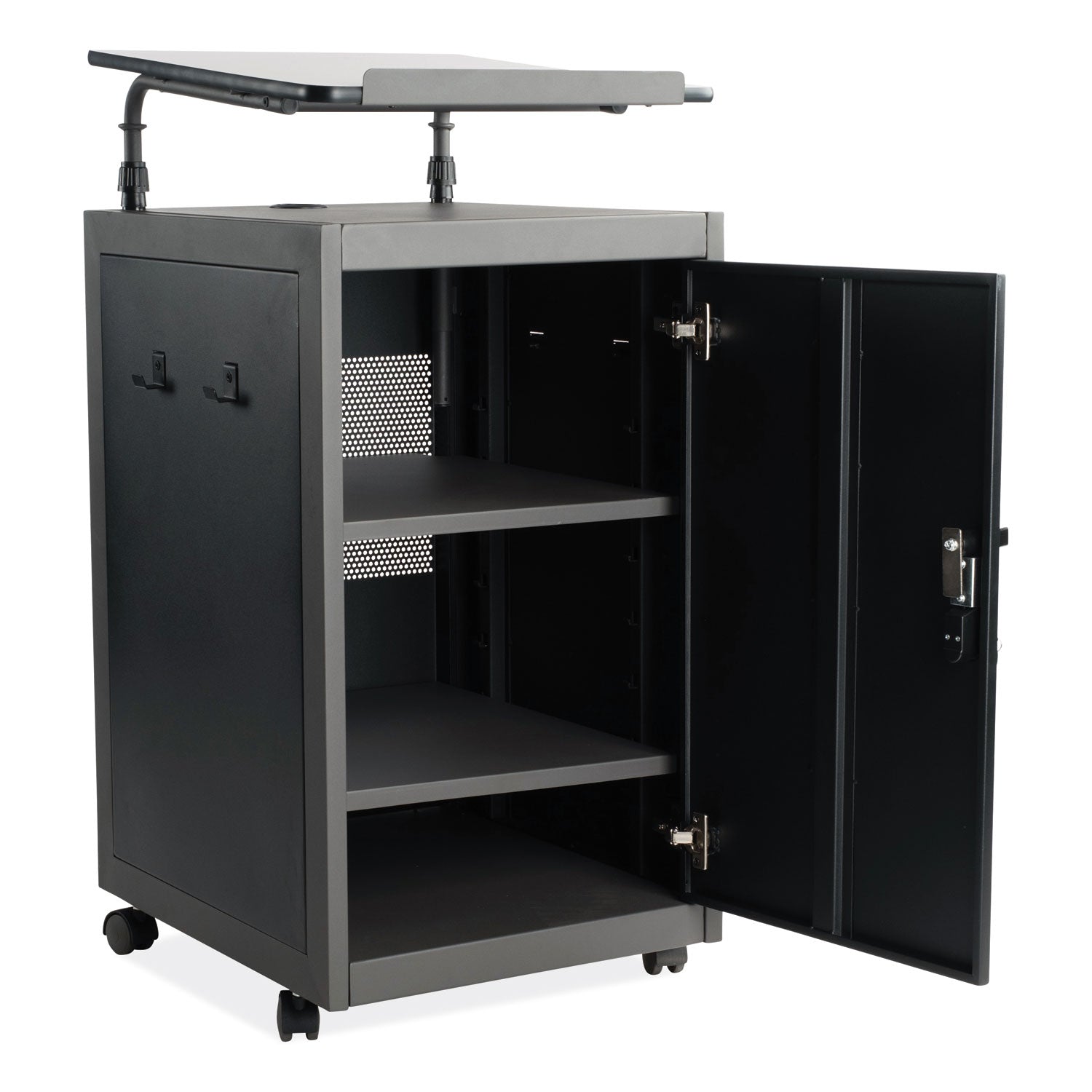 Teacher's WorkPod Lectern, 20 x 24 x 41, Charcoal Slate/Black, Ships in 1-3 Business Days