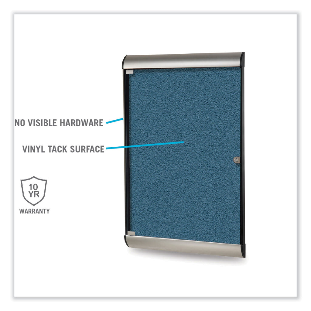 Silhouette 1 Door Enclosed Caramel Vinyl Bulletin Board with Satin/Black Frame, 27.75 x 42.13, Ships in 7-10 Business Days