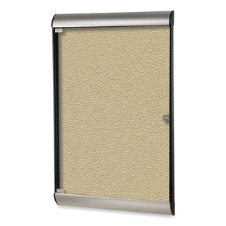 Silhouette 1 Door Enclosed Caramel Vinyl Bulletin Board with Satin/Black Frame, 27.75 x 42.13, Ships in 7-10 Business Days