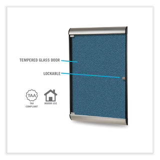 Silhouette 1 Door Enclosed Caramel Vinyl Bulletin Board with Satin/Black Frame, 27.75 x 42.13, Ships in 7-10 Business Days