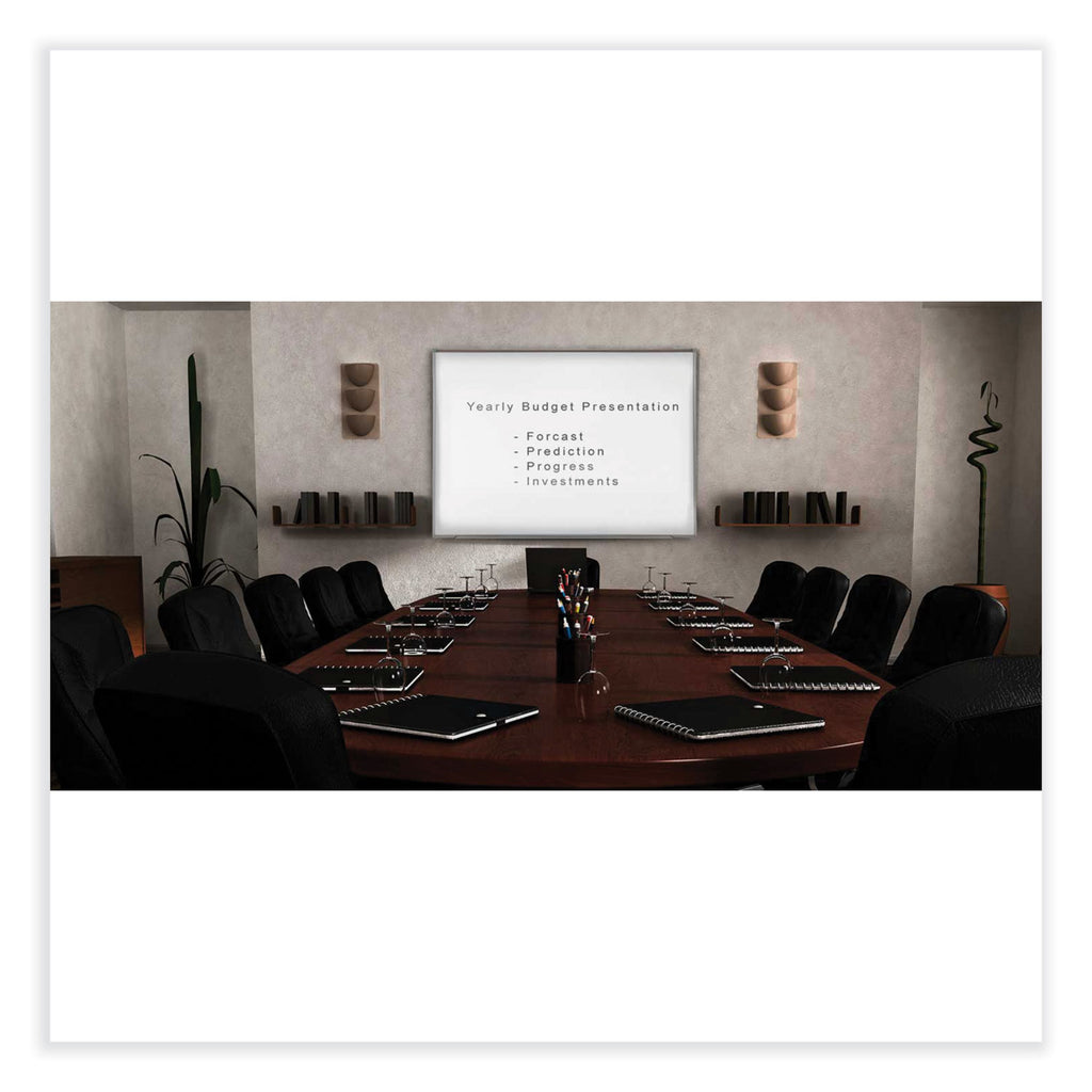 Proma Magnetic Porcelain Projection Whiteboard w/Satin Aluminum Frame, 48.5 x 36.5, White Surface,Ships in 7-10 Business Days