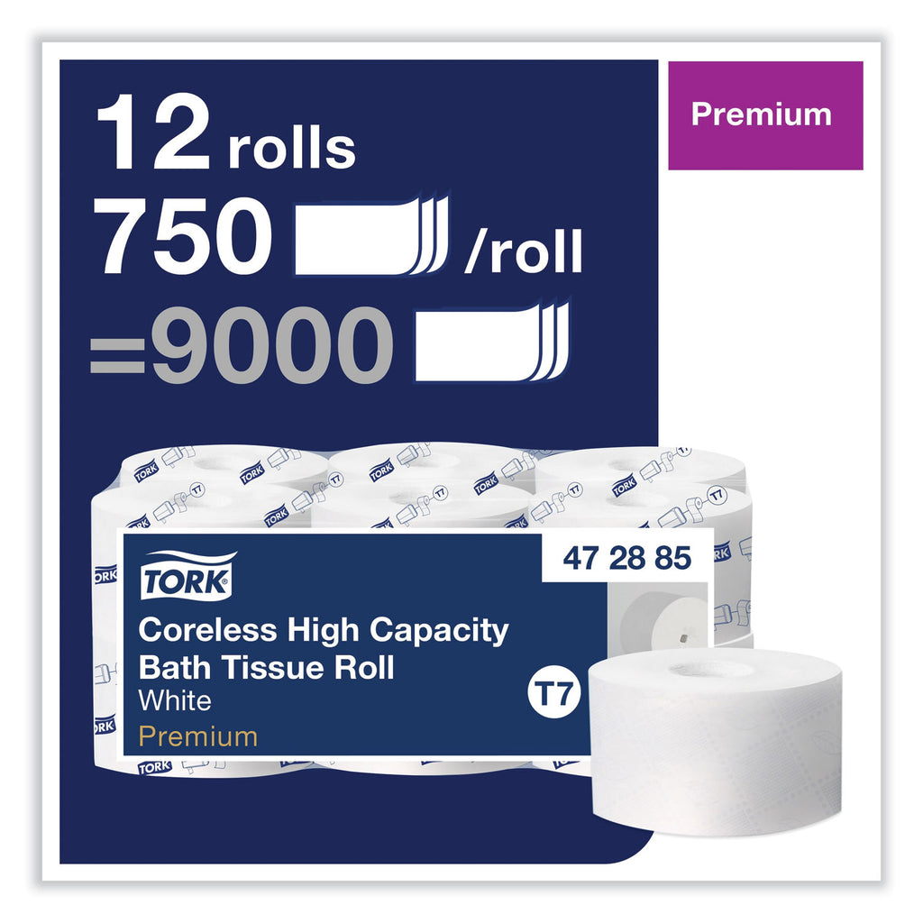 Coreless High Capacity Bath Tissue, 2-Ply, White, 750 Sheets/Roll, White, 12/Carton