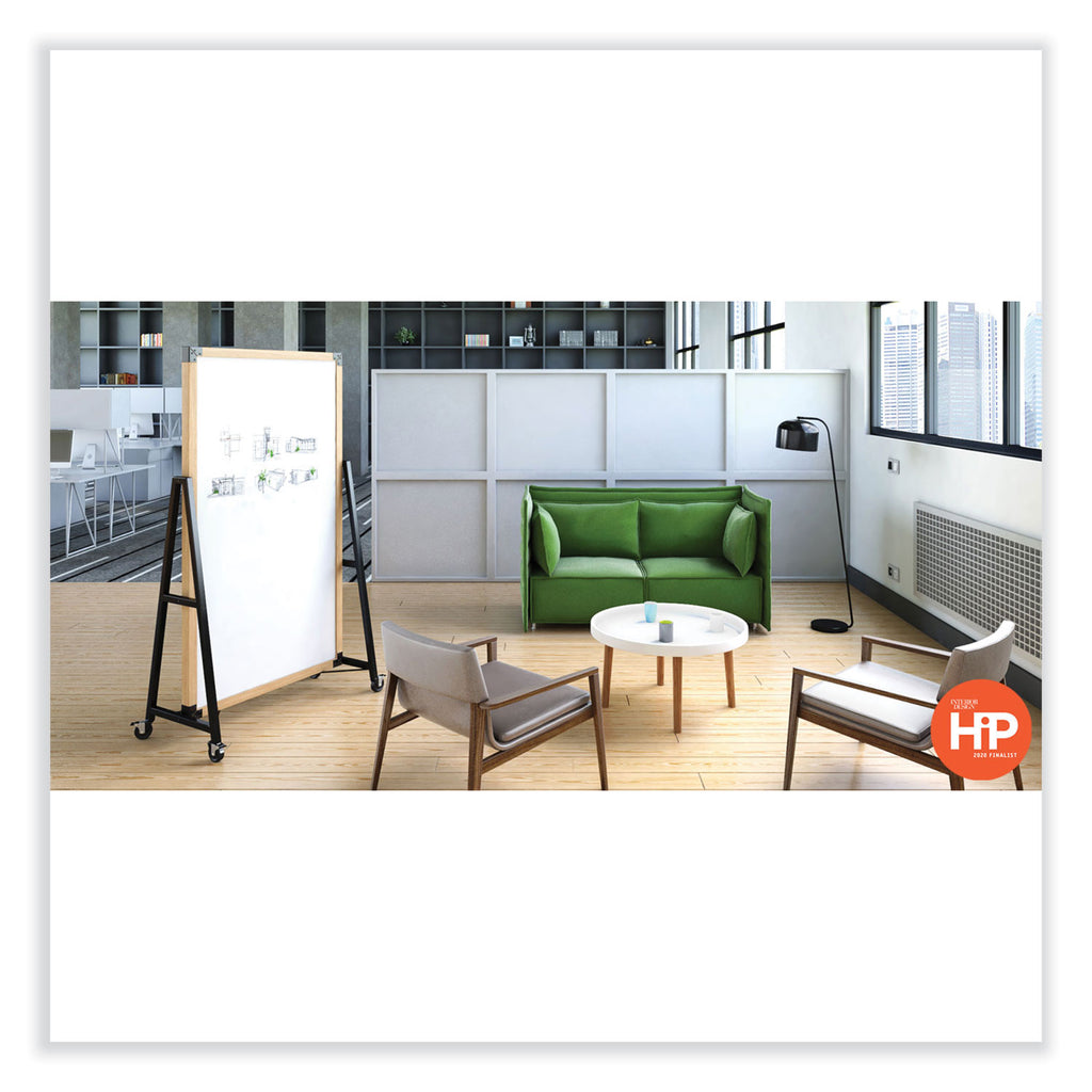 Prest Mobile Magnetic Whiteboard, 40.5 x 73.75, White Surface, Caramel Oak Wood Frame, Ships in 7-10 Business Days