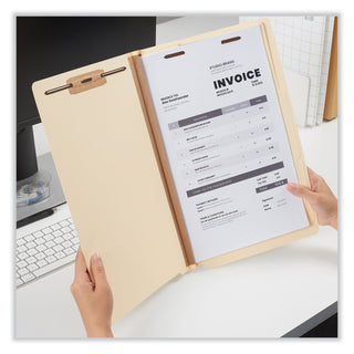 Six-Section Manila End Tab Classification Folders, 2" Expansion, 2 Dividers, 6 Fasteners, Legal Size, Manila Exterior, 10/Box - 