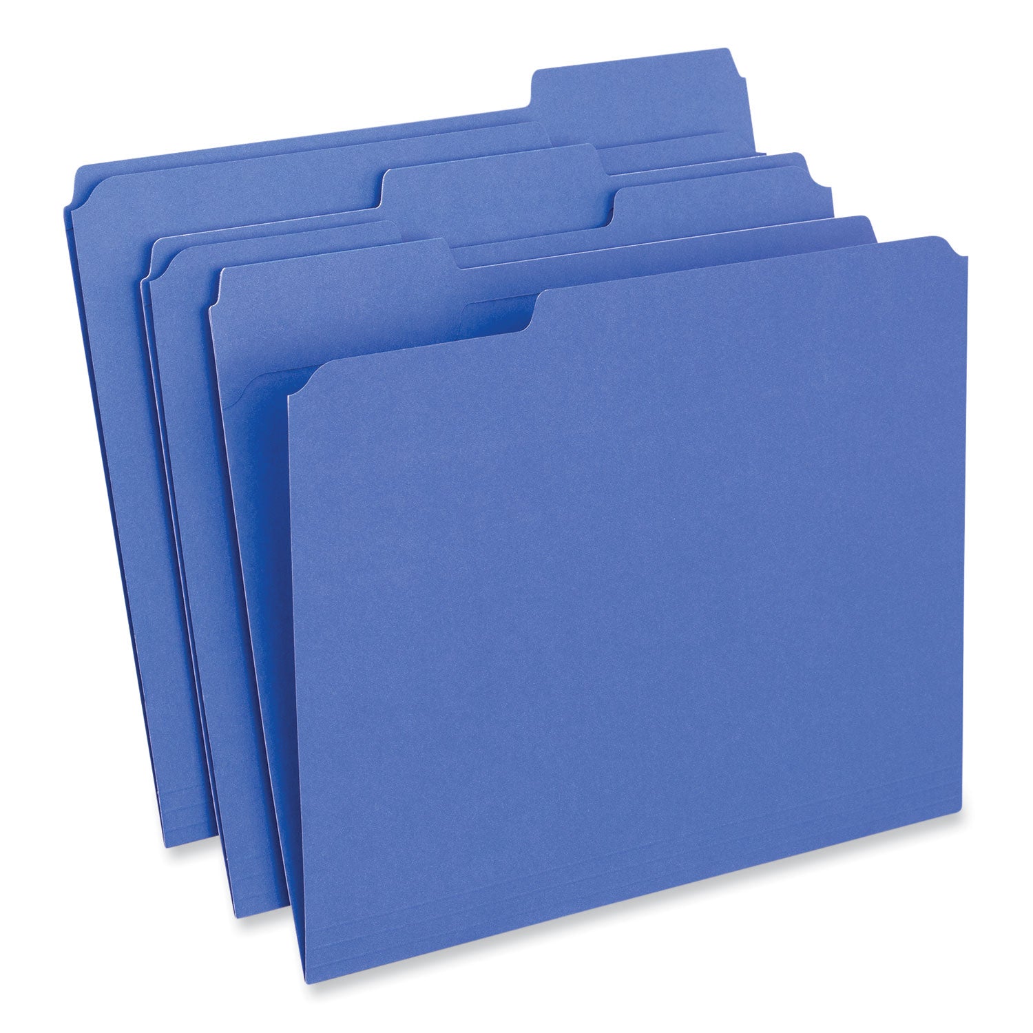 Reinforced Top-Tab File Folders, 1/3-Cut Tabs: Assorted, Letter Size, 1" Expansion, Blue, 100/Box - 