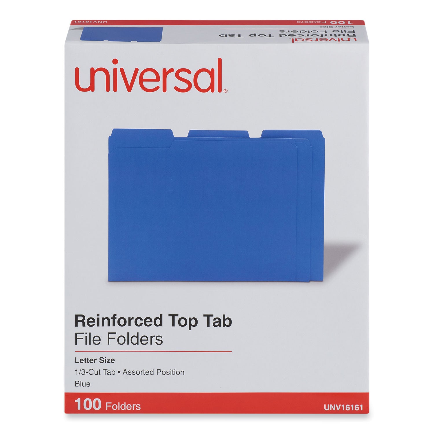 Reinforced Top-Tab File Folders, 1/3-Cut Tabs: Assorted, Letter Size, 1" Expansion, Blue, 100/Box - 