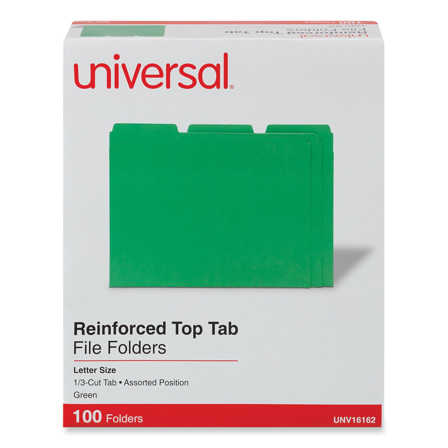 Reinforced Top-Tab File Folders, 1/3-Cut Tabs: Assorted, Letter Size, 1" Expansion, Green, 100/Box - 