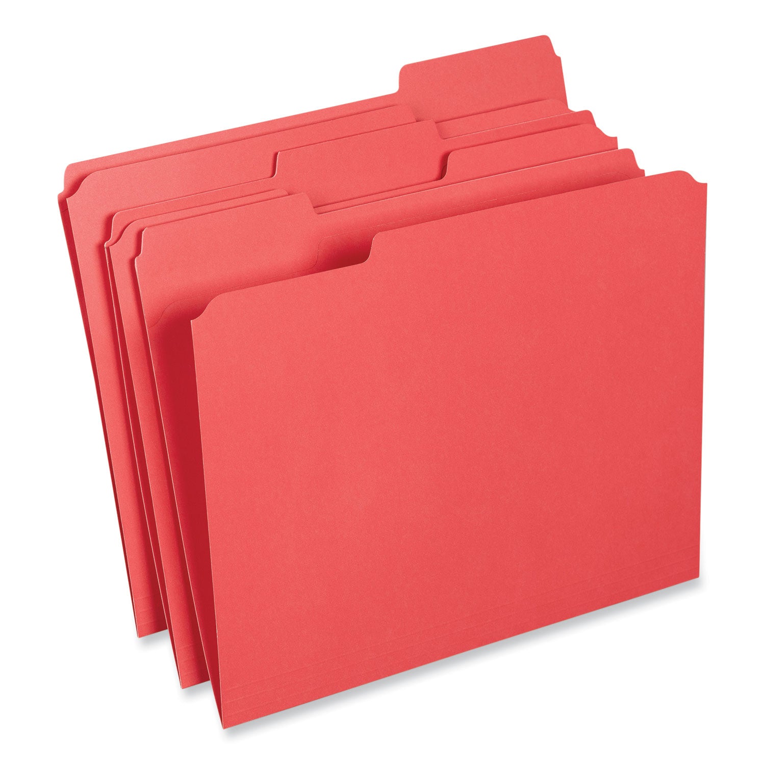 Reinforced Top-Tab File Folders, 1/3-Cut Tabs: Assorted, Letter Size, 1" Expansion, Red, 100/Box - 