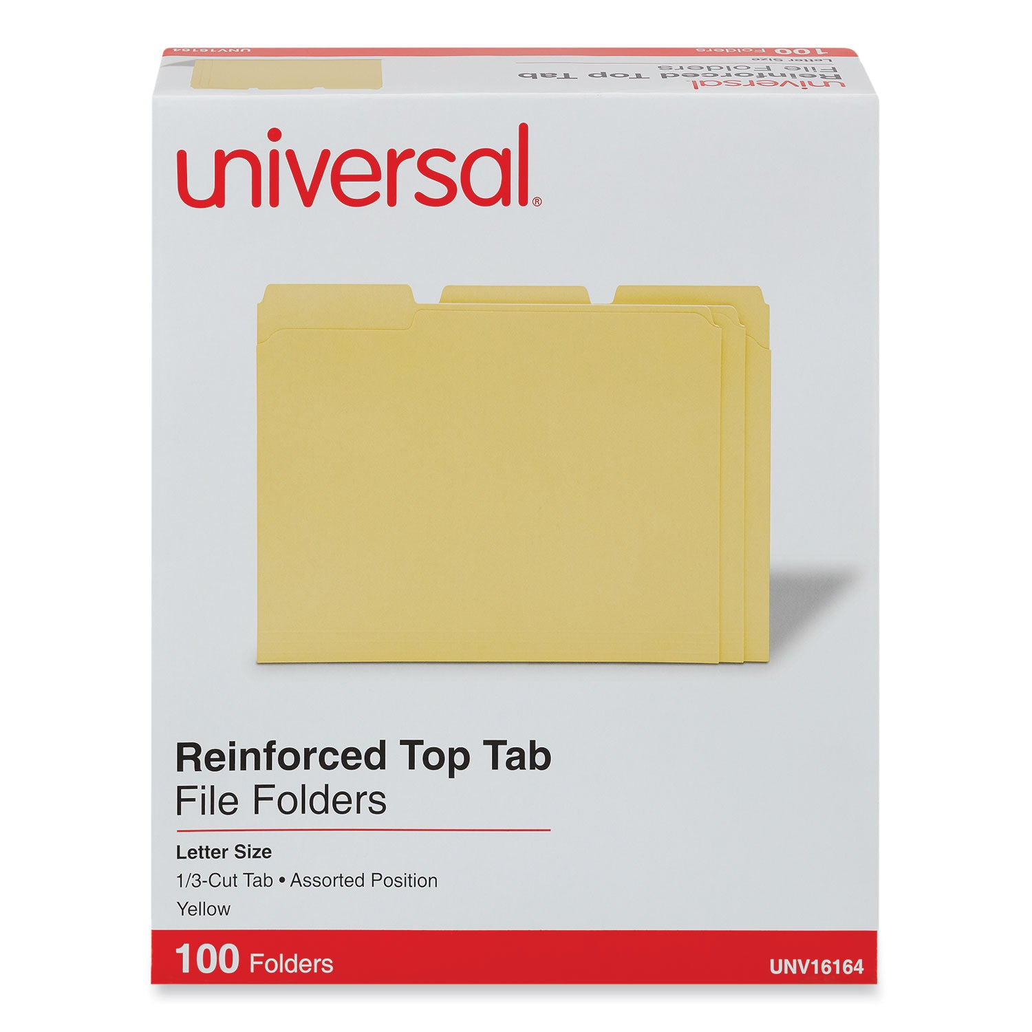 Reinforced Top-Tab File Folders, 1/3-Cut Tabs: Assorted, Letter Size, 1" Expansion, Yellow, 100/Box - 
