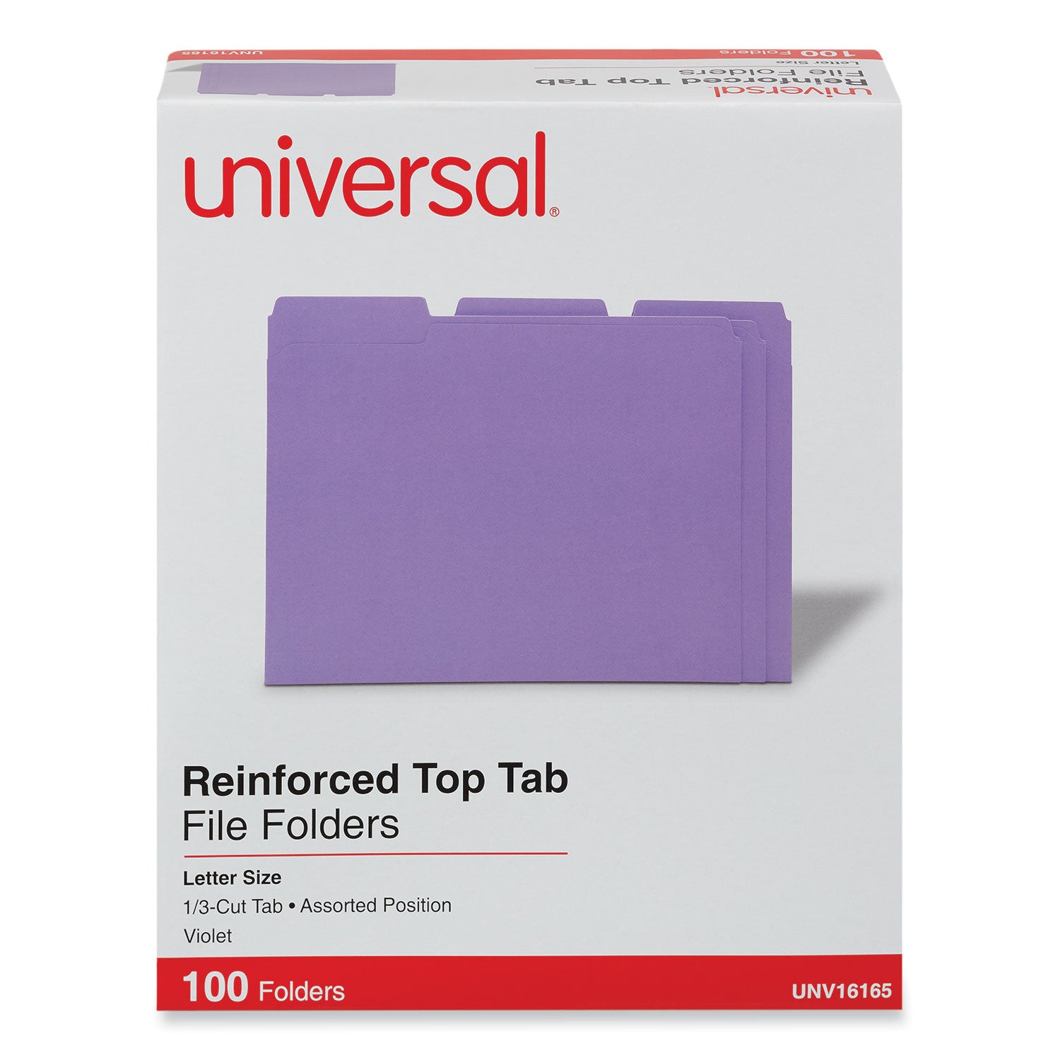 Reinforced Top-Tab File Folders, 1/3-Cut Tabs: Assorted, Letter Size, 1" Expansion, Violet, 100/Box - 