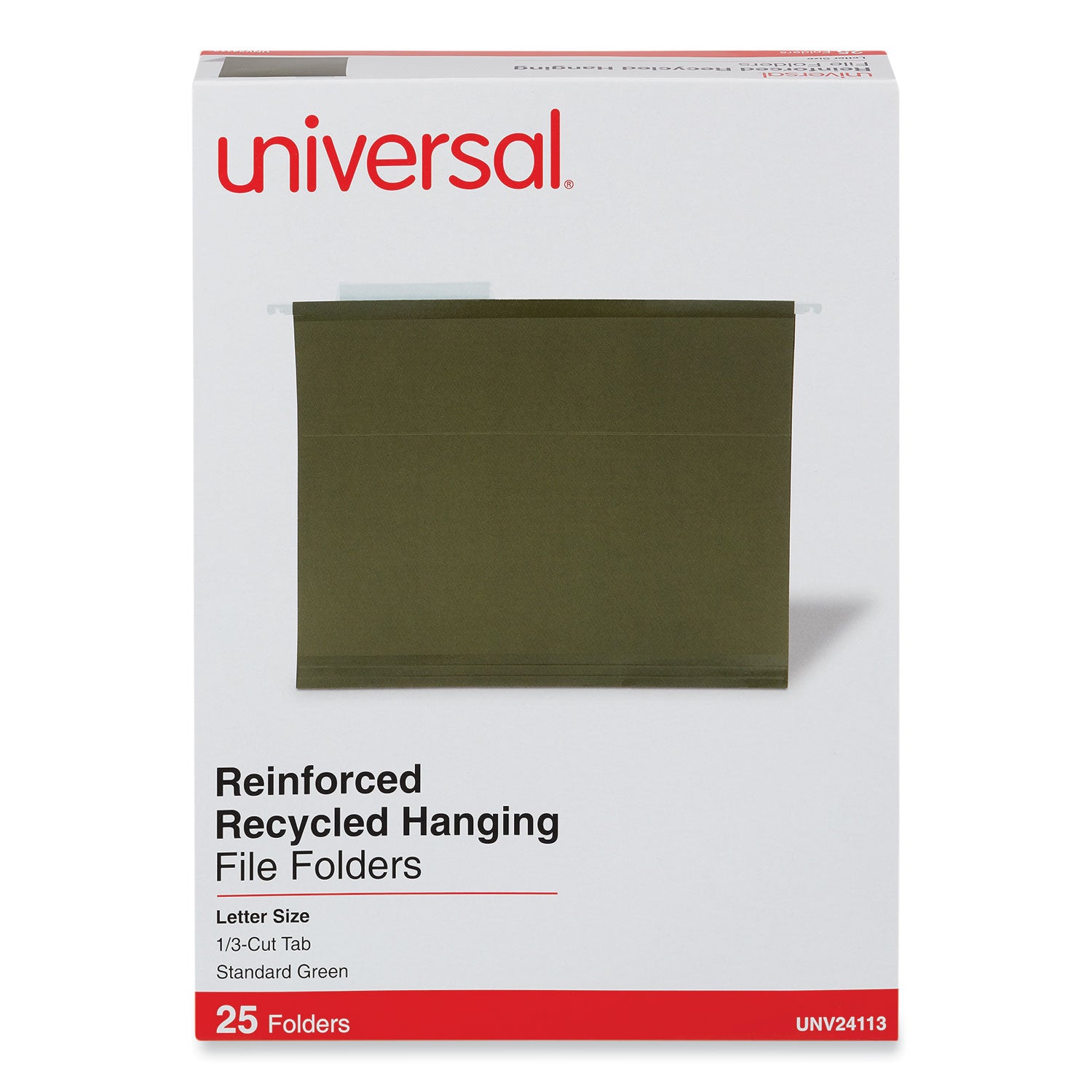 Deluxe Reinforced Recycled Hanging File Folders, Letter Size, 1/3-Cut Tabs, Standard Green, 25/Box - 