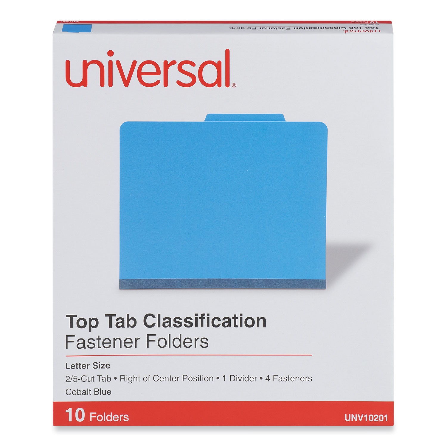 Bright Colored Pressboard Classification Folders, 2" Expansion, 1 Divider, 4 Fasteners, Letter Size, Cobalt Blue, 10/Box - 