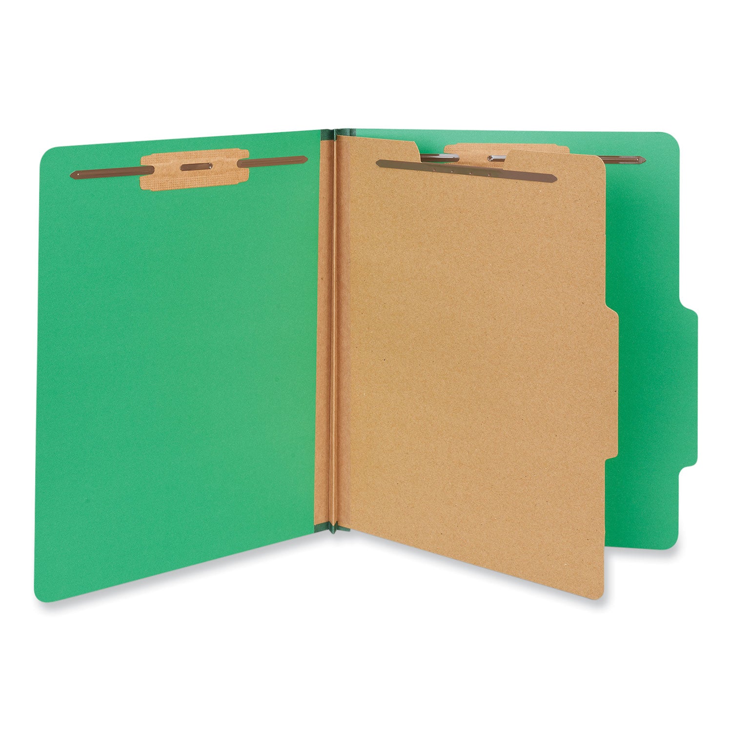 Bright Colored Pressboard Classification Folders, 2" Expansion, 1 Divider, 4 Fasteners, Letter Size, Emerald Green, 10/Box - 