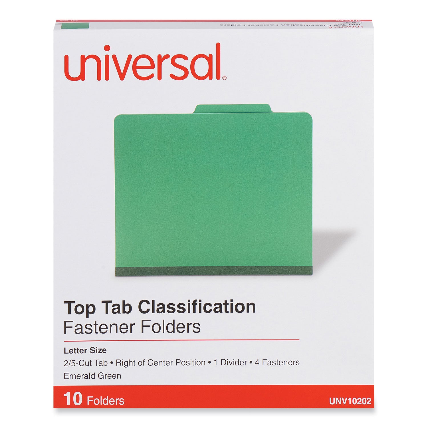 Bright Colored Pressboard Classification Folders, 2" Expansion, 1 Divider, 4 Fasteners, Letter Size, Emerald Green, 10/Box - 