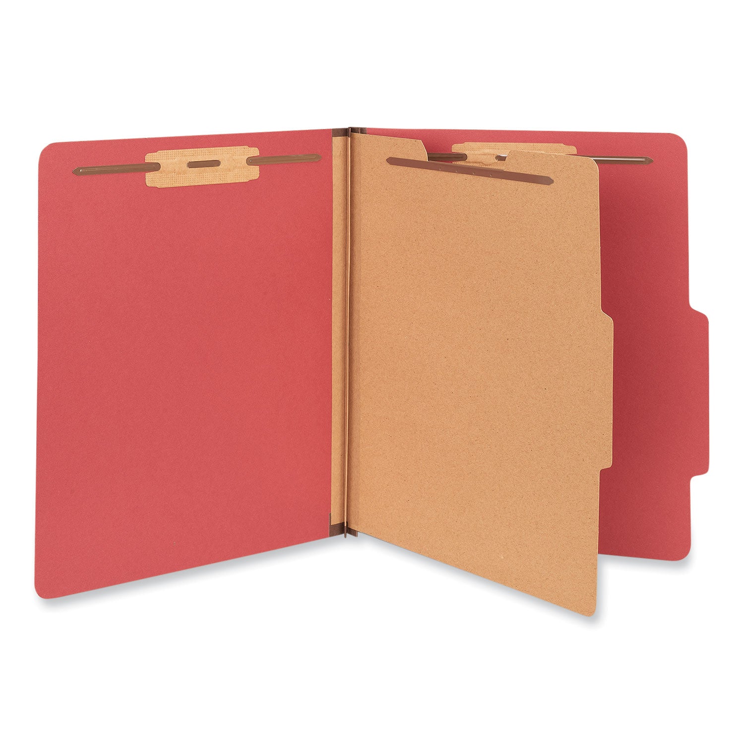 Bright Colored Pressboard Classification Folders, 2" Expansion, 1 Divider, 4 Fasteners, Letter Size, Ruby Red, 10/Box - 