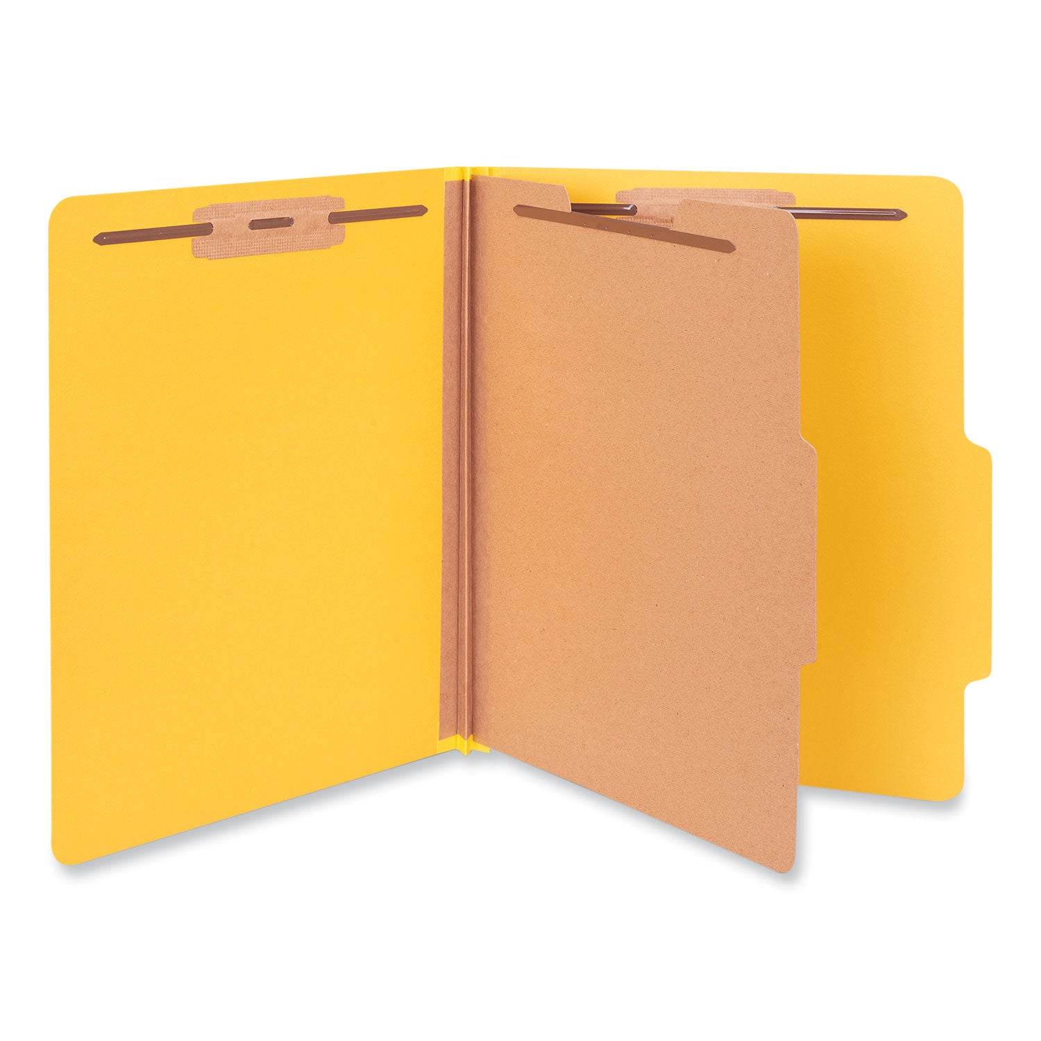 Bright Colored Pressboard Classification Folders, 2" Expansion, 1 Divider, 4 Fasteners, Letter Size, Yellow Exterior, 10/Box - 