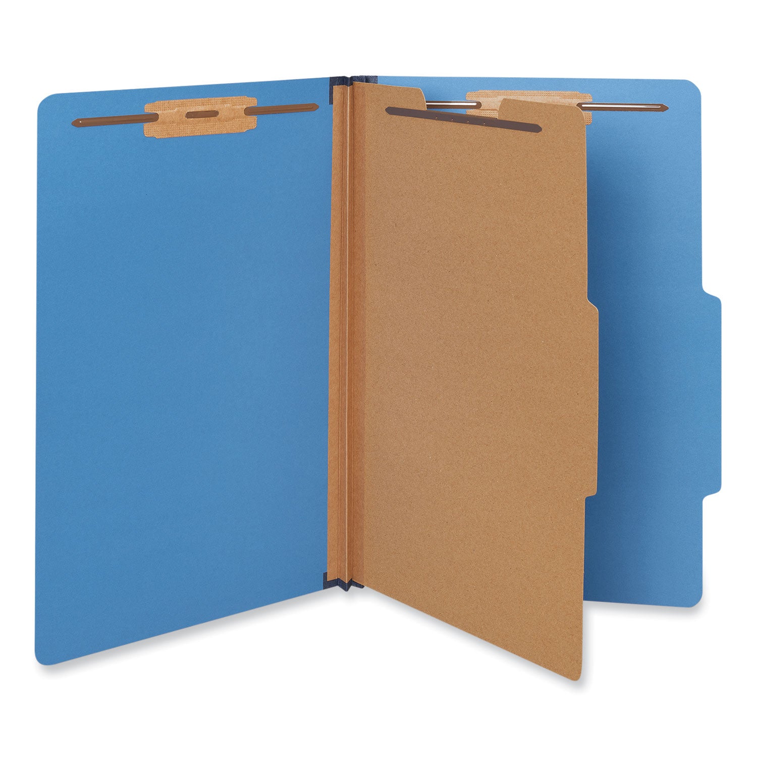 Bright Colored Pressboard Classification Folders, 2" Expansion, 1 Divider, 4 Fasteners, Legal Size, Cobalt Blue, 10/Box - 
